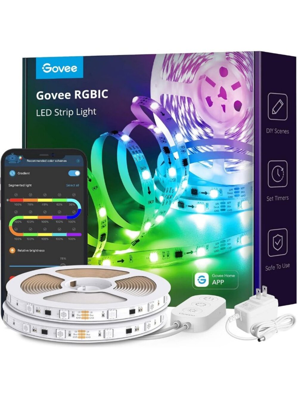 32.8ft RGBIC LED Strip Lights - Smart App Control, Color Changing for Bedroom